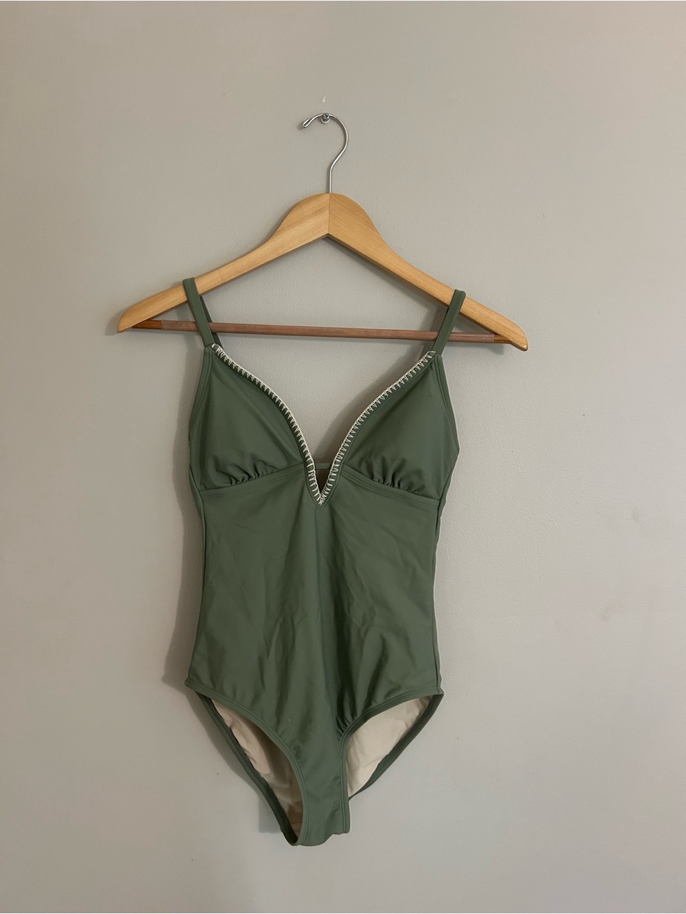 Kona Sol Olive Green and Cream One-Piece Swimsuit